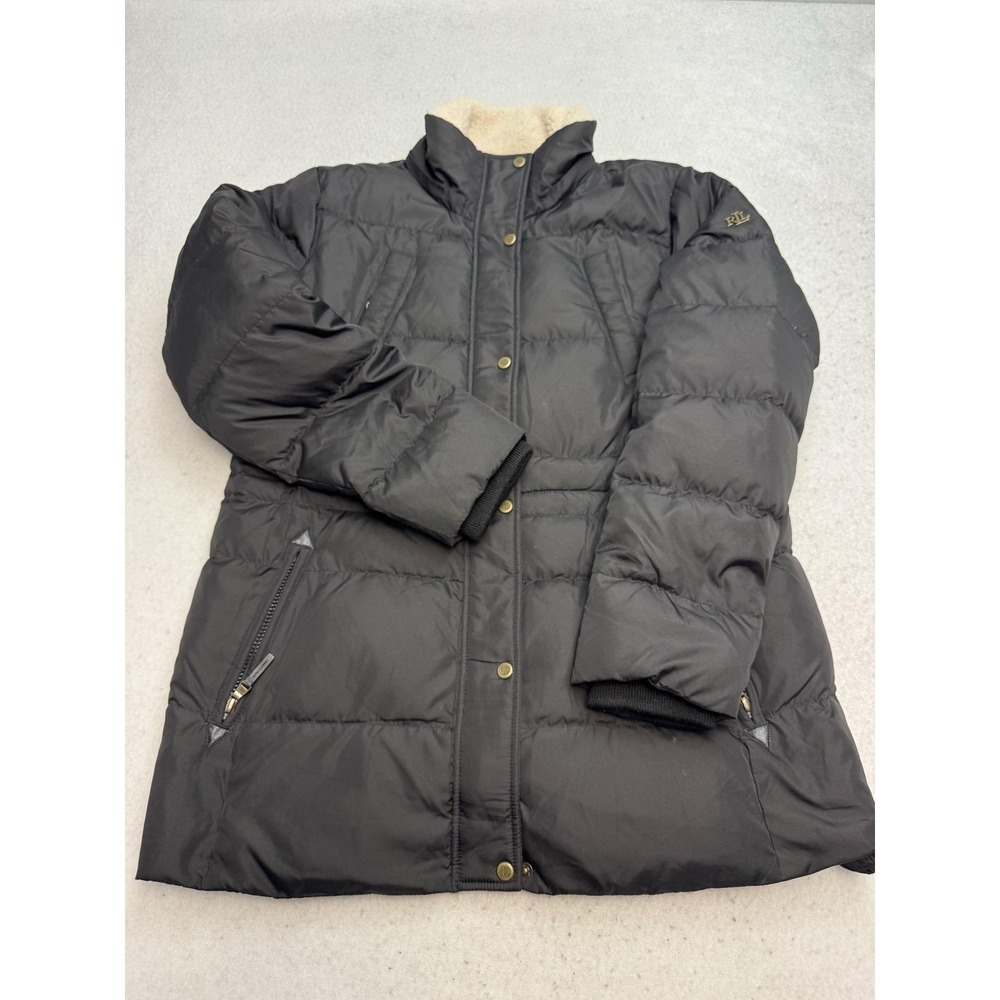 Lauren Ralph Lauren Coat Womens Large Black Down Puffer Quilted Zip Pockets